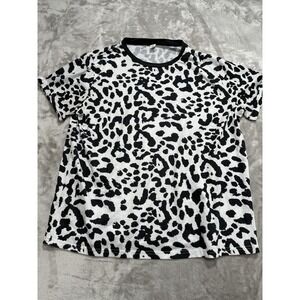 Pixie‎ Lady Top Blouse Women's Size 1X Black and White Leopard Short Sleeve EUC